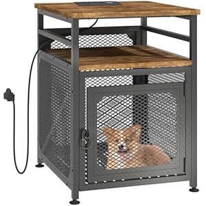 Dog Kennel Furniture, Wooden Dog Crate End Table, Heavy Duty Dog Crate, Decorative Pet Crate Dog Cage Thick Iron Wire Chew-Proof Steel-Tube Dog Cage, Indoor Pet Crate End Table with Pet Mat