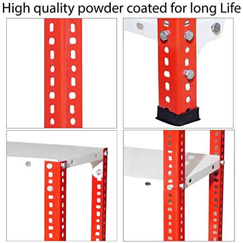 Image of ALIJA️ Slotted Angle Metal Rack (2 x 2 x 1.5 Ft. / 24 x 23 x 18 Inch) with 3 Shelves (Red and Ivory, 20 Gauge Shelves, 14 Gauge Angle)