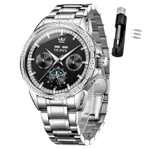 Image of OLEVS Automatic Men Watch Self Winding Mechanical Luxury Dress Moon Phase Stainless Steel Waterproof Luminous Calendar Wrist Watch