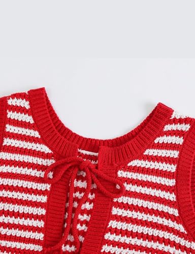 Yvipette Women Sweater Vest Sleeveless Crochet Tops Casual Color Block Tie Back Knit Tank Tops Striped Crop Tank Tops3