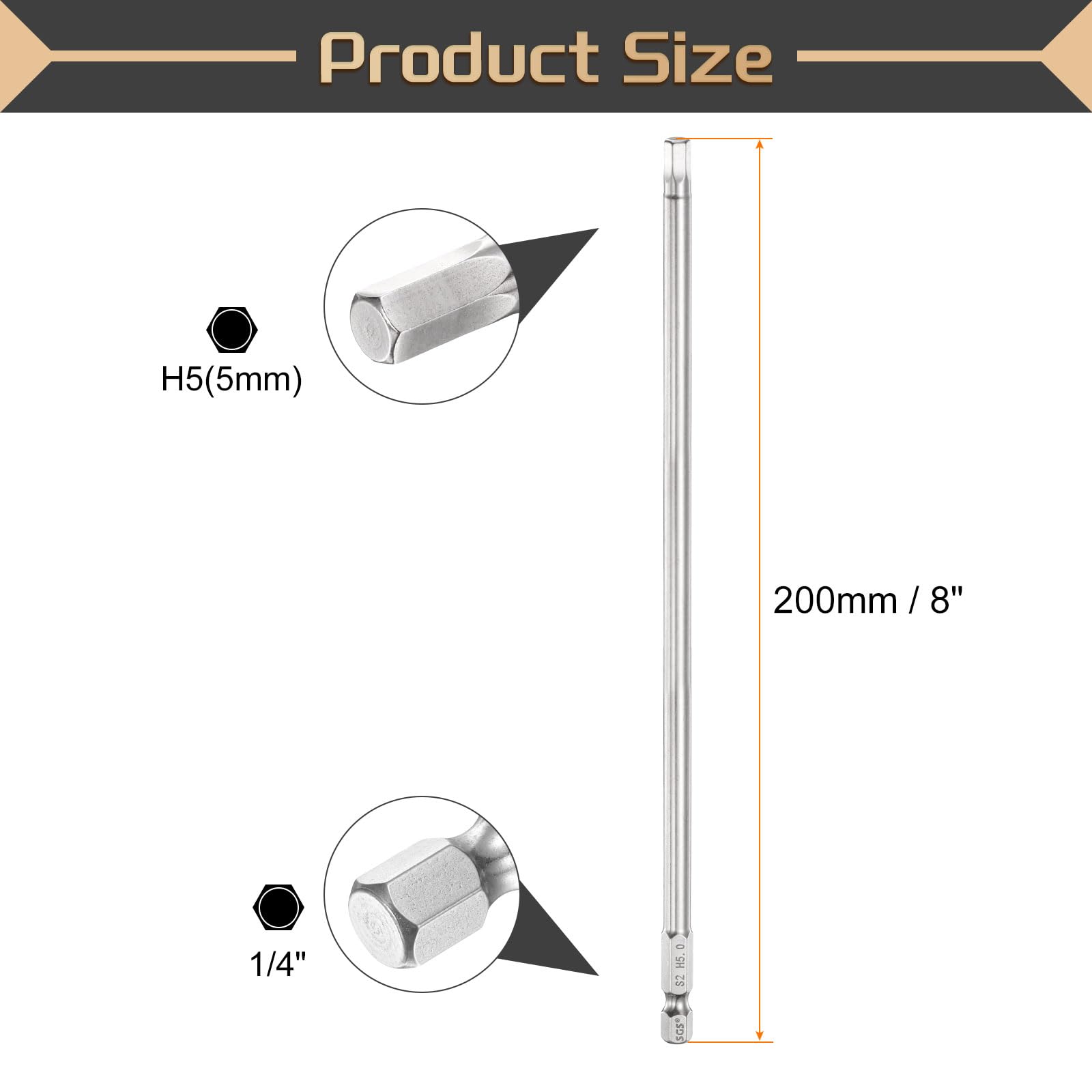 QUARKZMAN 5Pz Punte Cacciavite Esagonale Piatta 5mm (H5) Gambo Esagonale da 1/4" Lunga 200mm (8") Magnetiche Professionali in Acciaio S2 Punta Inserti per Avvitatore a Cava Metrica Chiave