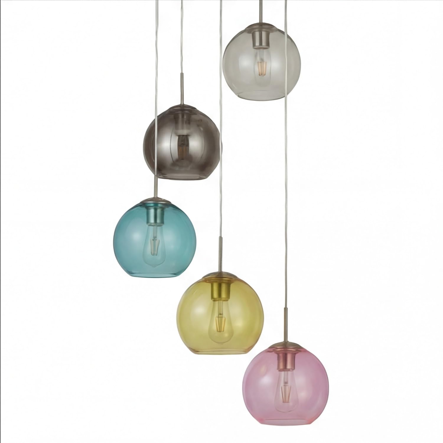 Lampada a sospensione in vetro colorato Ø 50 cm H: max. 1,2 m paralumi a sfera orientabili 5 fiamme E27 lampada a sospensione tavolo da pranzo soggiorno