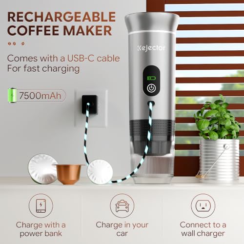Image of kejector Portable Coffee Maker Espresso Machine for Travel Nano Car Coffee Maker Compatible with Ground Coffee & Capsule for RV, Hiking Camping Office, Travel Espresso Maker Electric Coffee Machine