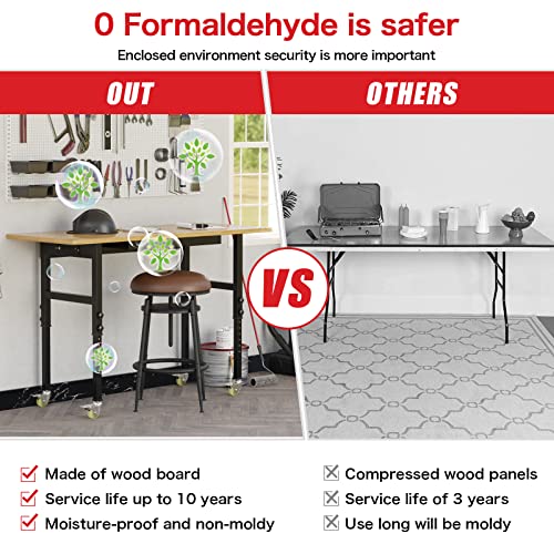 60" Adjustable Workbench,Rubber Wood Top Heavy-Duty Workbenc With Power Outlet,Drawers And Wheels,2500 Lbs Load Capacity Hardwood Worktable, For Garage, Workshop, Home #TOP5