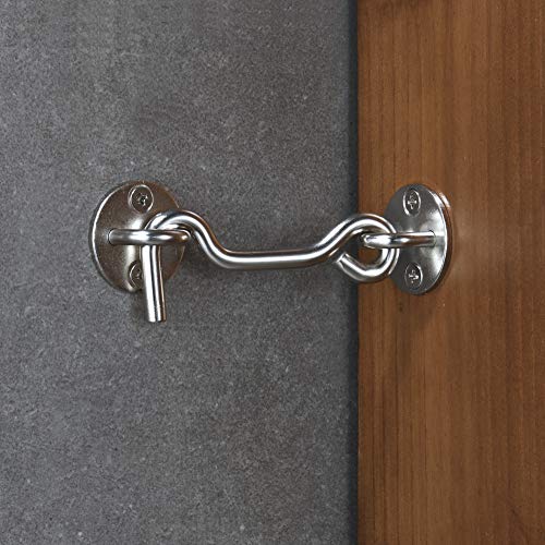 Raswik 4\" Privacy Hook and Eye Latch Easy Lock for Gate, Sliding Barn Door, Satin Brushed Nickle