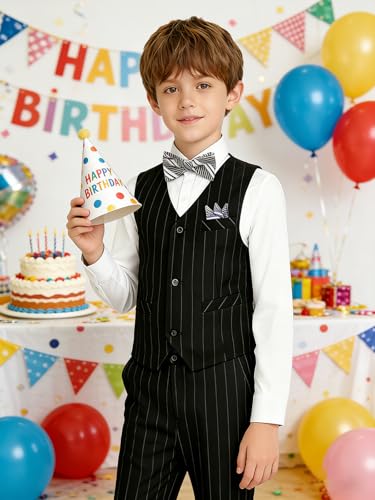 Image of Boy Suits Stripe Tuxedo Suit Set Complete Outfit Formal Wedding Party Wear Ring Bearer Outfit