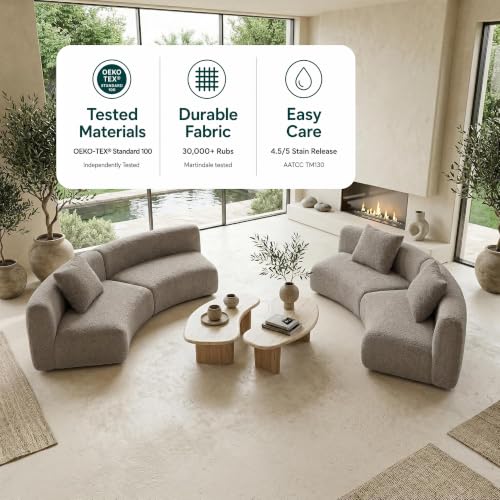 Image of Acanva Formia Boucle Curved Sectional Sofa, Armless Chair, Light Coffee