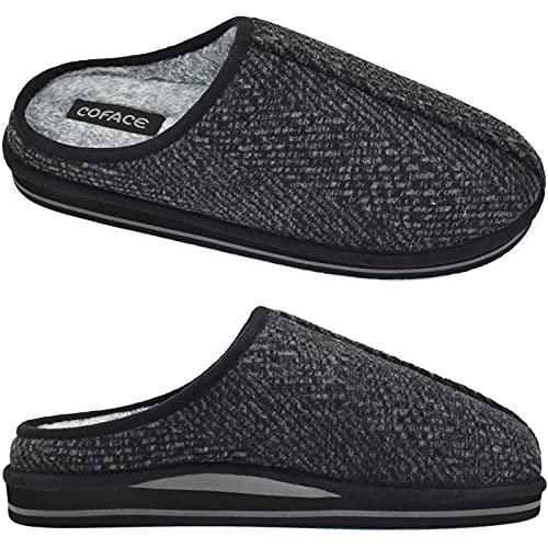 COFACE Chausson Hommes Hiver Mémoire de Forme Pantoufles Chaud Peluche Fourrure Moumoute Doublure Fermée Charentaise Antidérapant Semelle Slippers Noir 45 Cover
