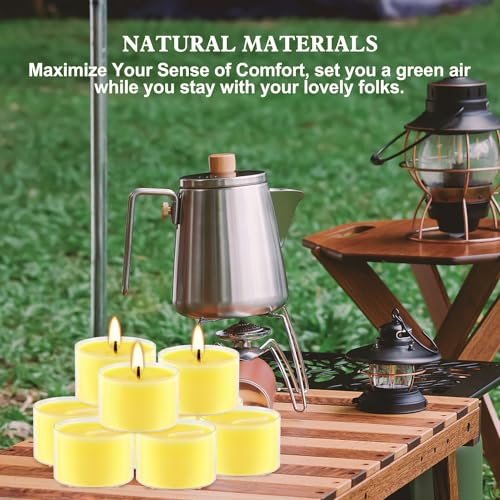 Image of 50 Pack Clear Tea Lights Candles Bulk, Summer Citronella Candle Outdoor and Indoor, for Birthday Emergency Home Garden(8 Hour, Yellow)