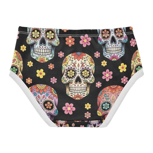Colorful Sugar Skulls Floral Black Cotton Toddler Underwear, Girls Underwear Cotton, 2T–8 Years2