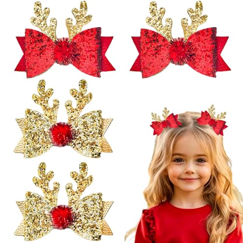 4 Piezas Pinzas para el Cabello de Navidad LÉ ÉCLAT Moño con Cuernos de Reno Disfraz Brillante miniatura 1