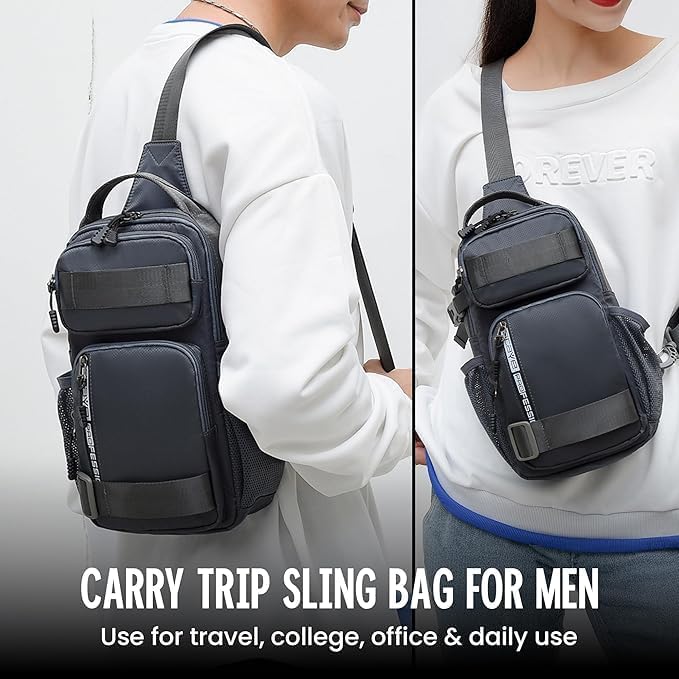 Image of Sling Bag for Men & Women- Crossbody Sling Bag for Travel, Cycling & Hiking | Waterproof Shoulder Bag with Compartment and Zipper Pockets