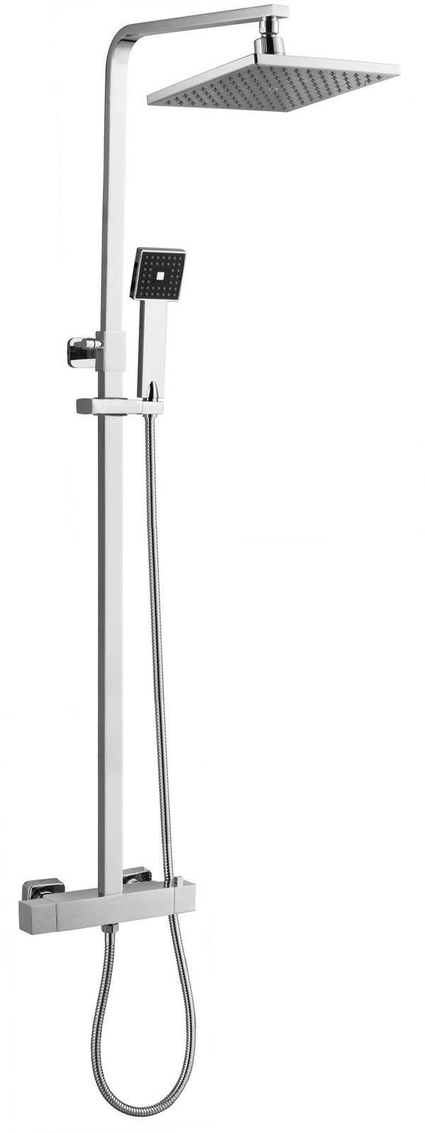 Cassellie Square Thermostatic Exposed Shower Bar Valve Tap Mixer Over Head Rain Shower Hand