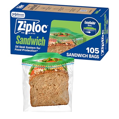 Ziploc Sandwich and Snack Bags with EasyGuide Texture, Plastic...