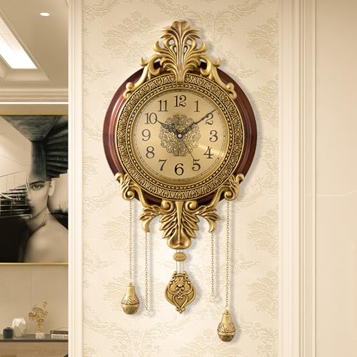 La Mejor Selección de Muebles metalicos para cocina disponible en línea para comprar. 37 Poserion - Reloj de pared retro grande con péndulo oscilante, línea real, silencioso, de alta gama, madera de metal de lujo de mediados de siglo, estilo clásico