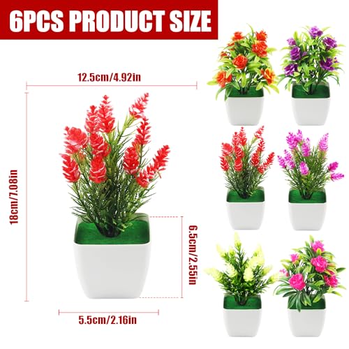 JINXIAN 6 pcs Artificial Plants Artificial Flowers in Pots 7.08 Inches Tall Artificial Mini Potted Flowers Fake Plants for Home Office Area Restaurant Outdoor Indoor Deco - Image 2