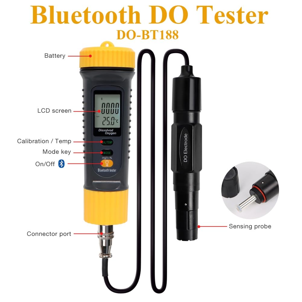 Medidor de Oxígeno Disuelto Digital Monitor de Calidad del Agua Inteligente con Sensor Monitoreo de Calidad del Agua