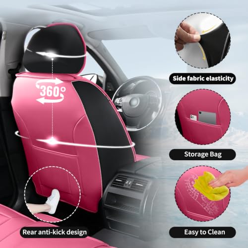 Image of Fit Trailblazer Car Seat Covers for Chevrolet /Chevy Trailblazer 2021-2026 - Premium Breathable Leather,Airbag Compatible,Waterproof All-Weather Seat Cushion Protector, 2 Front Seat Pink&Black