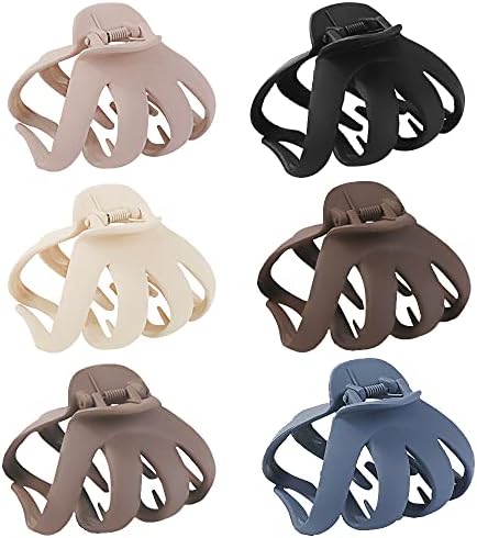 Big Claw Hair Clips for Thick Hair, 3.2'' Matte Octopus Clips Large Hair Claw Clips for Women and Girls, Neutral Hair Jaw Clips Strong Hold Jumbo Hair Clip for All Hair Types, 6 Packs (Neutral)