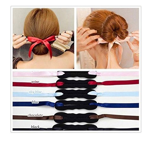 3PCS Black+Red+Pink Bowknot Sponge Foam Bun Maker Shaper Curler/Hair Holder Magic Roller French Twist Braiding Tool Hair Bun Donut Hair Piece Hair Styling Accessories for Women Lady Girls