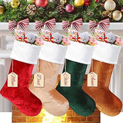 Tatuo 4 Pack Velvet Christmas Stockings Cover