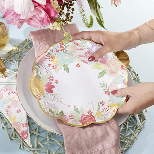 image for Kate Aspen Garden Blooms 62pc Paper Plates Napkins, 16pcs 7 inch & 16p