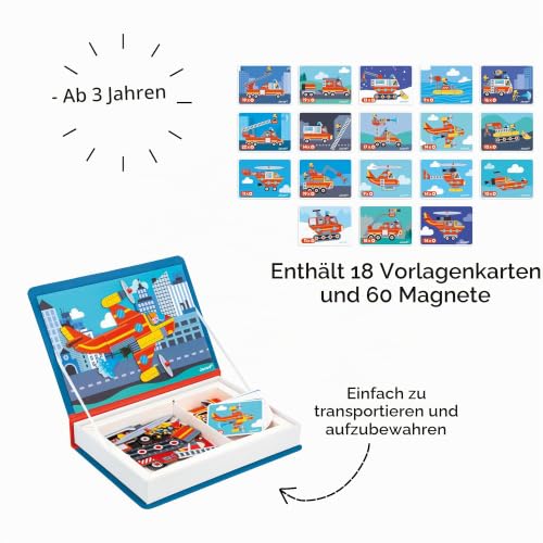 Janod - Magnéti'Book - Die Feuerwehr - Magnetisches Lernspiel 60 Magnete + 18 Vorlagen - Kinderspielzeug aus FSC-Pappe - Fördert… – Ansicht 4