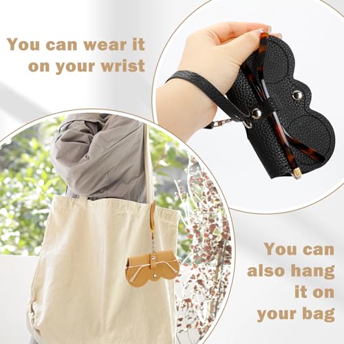 Image of 3 Pcs Soft Leather Sunglass Bag,Leather Glasses Storage Bag for Men & Women (Orange, khaki, black)