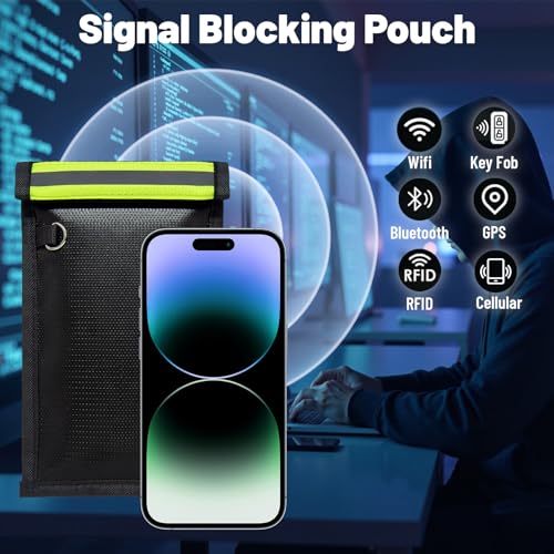 Image of 2 Pack Military Grade Faraday Bags for Phones & Car Keys, Anti-Tracking Anti-Theft Signal Blocking Pouch, Faraday Key Fob Protector