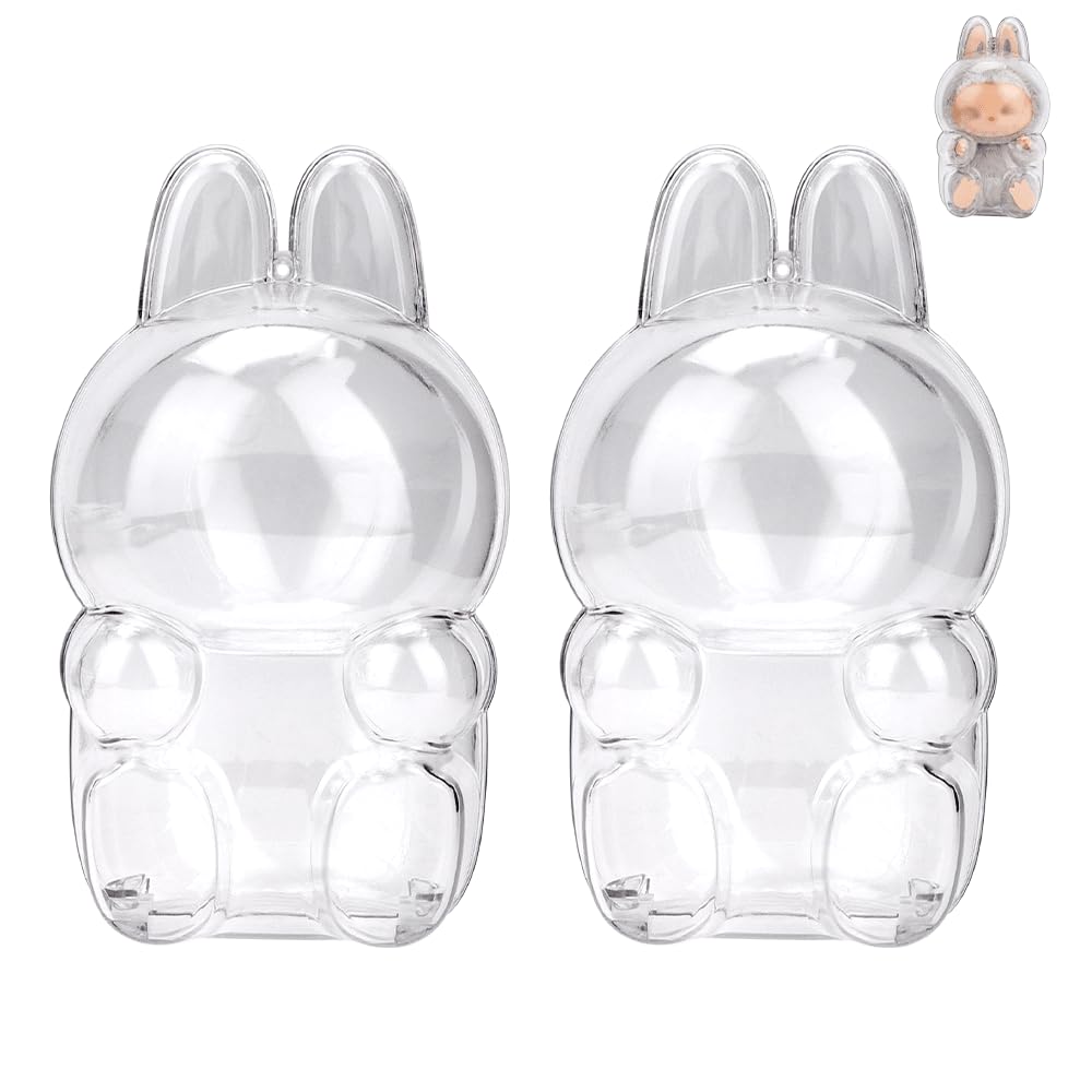 2pcs Transparent Figure Display Case,for Protective Blind Box Figures,Dustproof Anti-collision Display Case for Blind Box Figure,Portable Mini Figure Display Storage Bag with Keychain (Sitting)