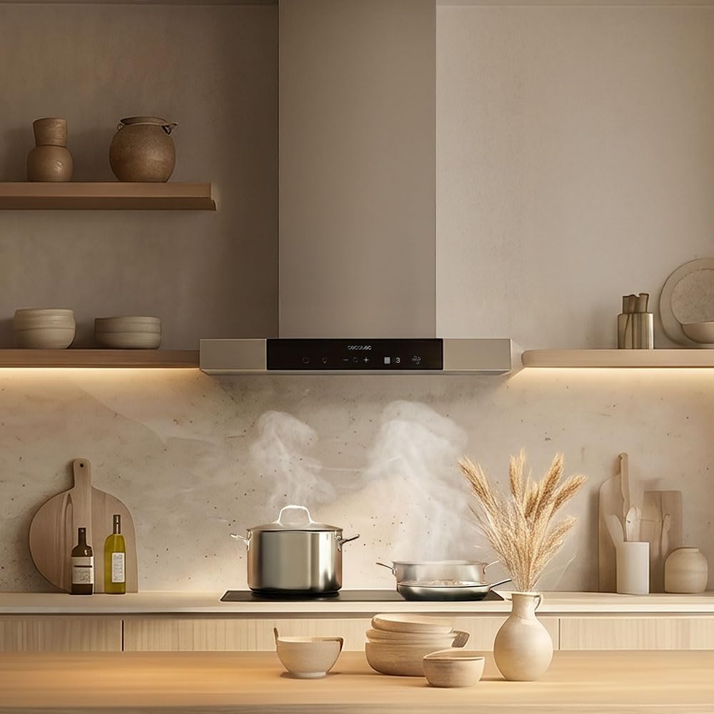 Cecotec Hotte Aspirante en Forme de T 60 cm Bolero Flux TT 609500 Slim Inox A+++. Aspiration 829,5 m³/h, Hand Movement Control et Double Booster, Filtres Lavables, Classe A+++, Heat Sensor