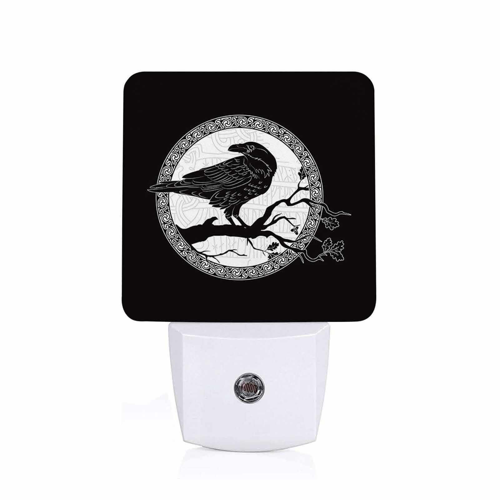 LED Night Light,Black Crow Sit On Oak Tree Branch LED Night Light Plug into Wall with Dusk to Dawn Light Sensor White Energy Efficient Nightlight for Bedroom Hallway Living Room Kitchen