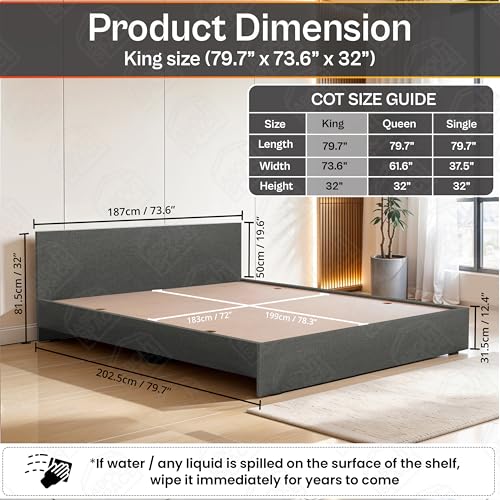 Image of ABOUT SPACE Bed - (80 x 74 inches) King Size Bed Without Storage | Engineered Wooden Bed Frame with Airflow & MDF Support Board for Mattress | 1-Year Warranty Cot for Bedroom - Brila Weave(Linen Grey)