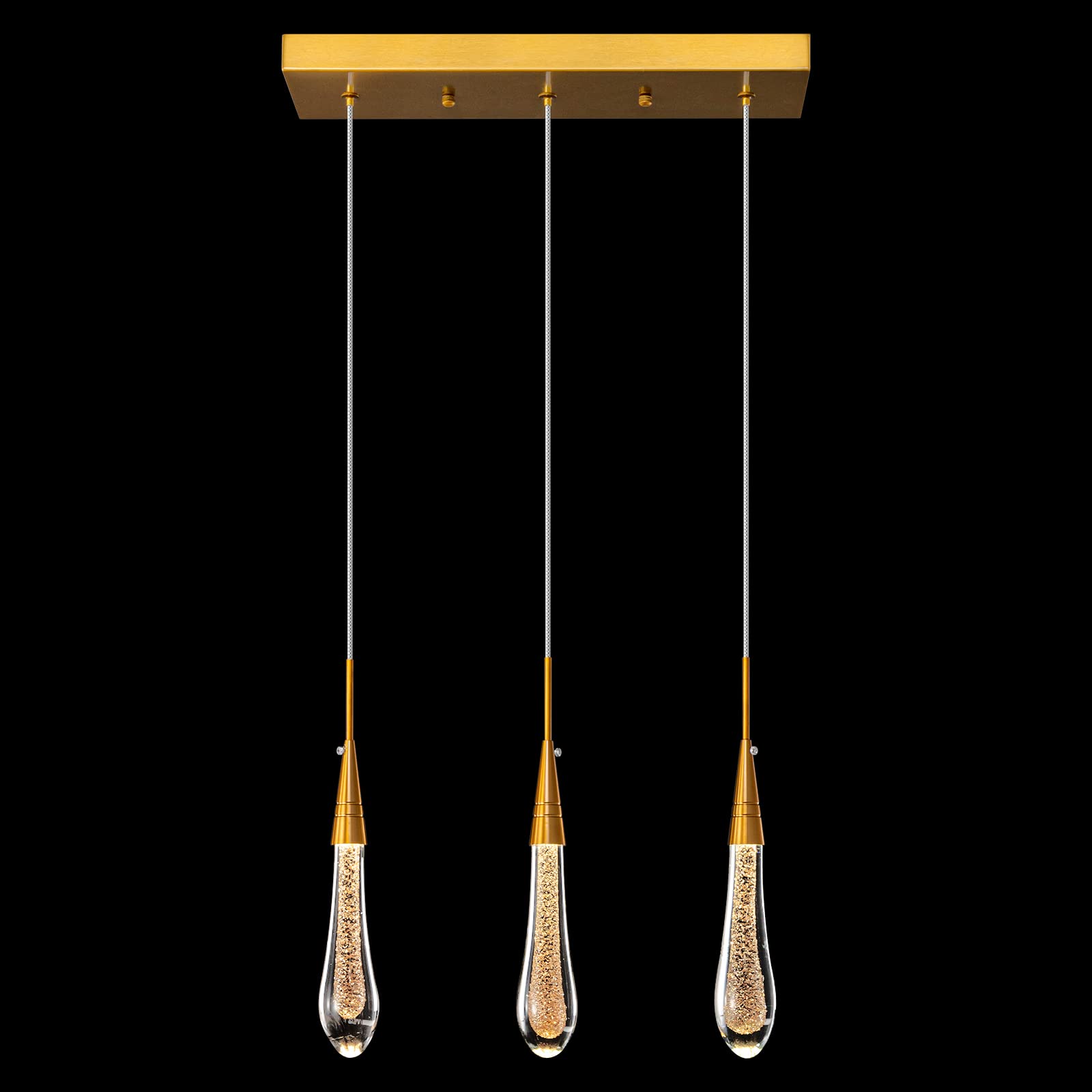 HYJAUSXB Modern Dimmable LED Crystal Pendant Light for Kitchen Island Bedroom Hallway 3 Gold Teardrop Fixture