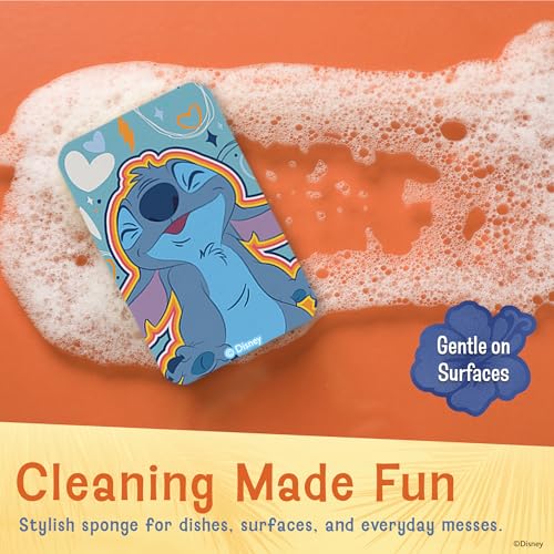 Image of Disney Stitch Sink Drain Strainer, Dish Sponge & Silicone Sink Tray Set | 3-piece set with a strainer to prevent clogs, a tray to keep things organized, and a scrubber for dishes and counters