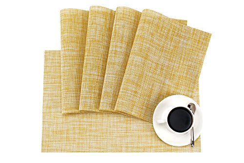 Gefeii Pvc Woven Vinyl Non-Slip Heat-Resistant Yellow Placemats Kitchen Environmental Table Place Mats Pad Cushion Mustard Yellow Placemats For Dining Table(Yellow, 4) #TOP3
