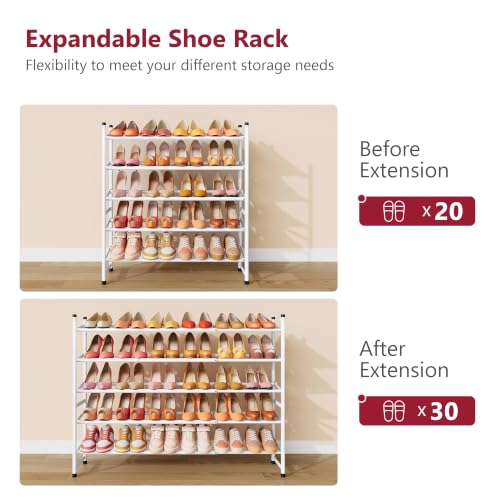 Image of Tajsoon Expandable Shoe Rack for Closet 5 Tier, 28 inch-41 inchStackable, White