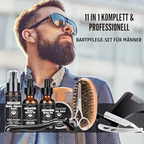 Aufgerüstetes Bartpflege Set für Männer, 11 in 1 Bartwachstumsset Enthält Bartshampoo, Bartöl, Bartbalsam, Bartkamm, Bartschere Usw, Geschenkset für Männer für Weihnachten, Valentinstag, Vatertag