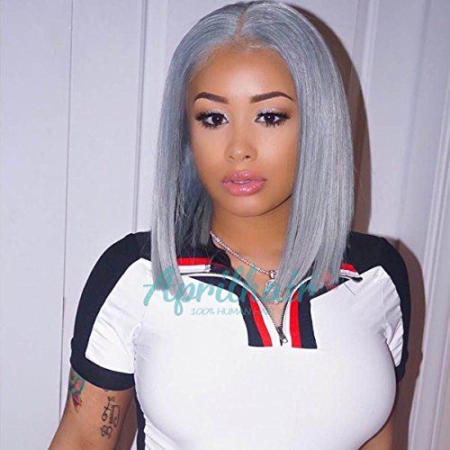 Aprilhair Pre-plucked Grey Bob Lace Front Wigs Straight Glueless 130% Density Short Cut Brazilian Virgin Human Hair With Baby Hair Full And Thick Free Part (8 Inch, Grey Color)