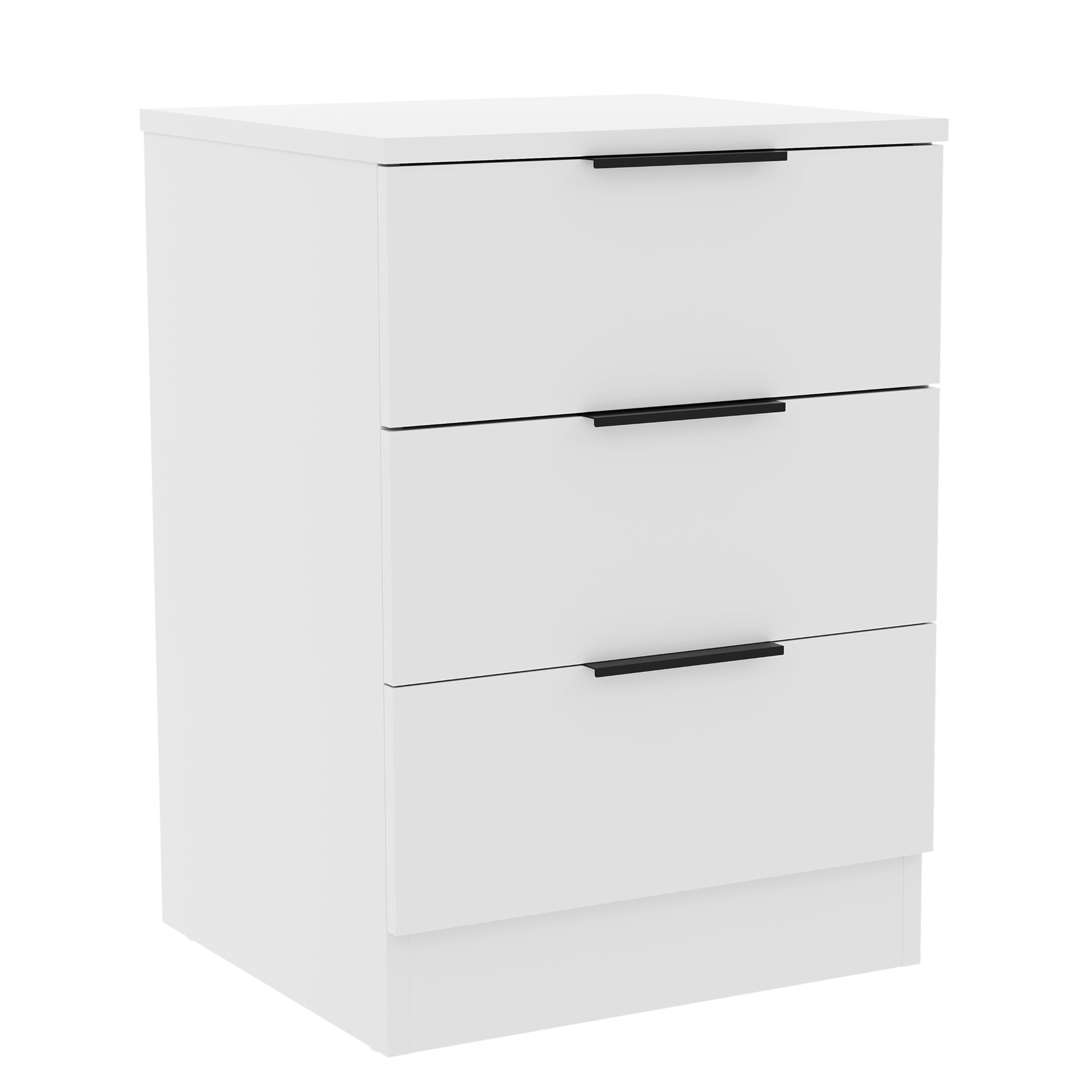 Vida Designs Trega - Comodino a 3 cassetti, compatto, salvaspazio, 50 x 39 x 28 cm, in legno ingegnerizzato, cassetti scorrevoli, maniglie nere moderne, ideale per camera da letto e camera degli