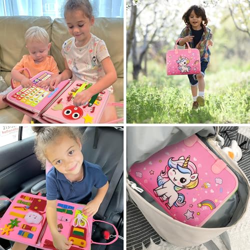 Image of LearnToy Montessori Busy Board for Girls 3 4 5 Year | Sensory Toys for Toddlers 3-6, Ideal for Travel and Preschool - ABCs, 123s, Colors, Animals, Weather, Birthday Gifts-DE