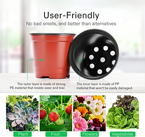 Image of 6 Inch Nursery Pots, 25 Packs Variety Plastic Flexible Pots with Drainage Hole, Plant Containers for Seedlings, Succulents, Transplanting(Red & Black - Round)