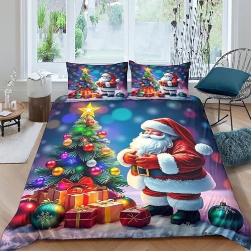 Housse de couette Père Noël microfibre 3D parure lit 3pcs - 2