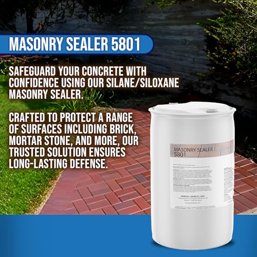 Image of DeckGeneral Masonry Sealer 5801 - Clear Concrete Sealant & Waterproof Sealer for Stone, Brick & Mortar - Silane Siloxane Coating for Driveways, Sidewalks, Patios & More (55 Gallon)