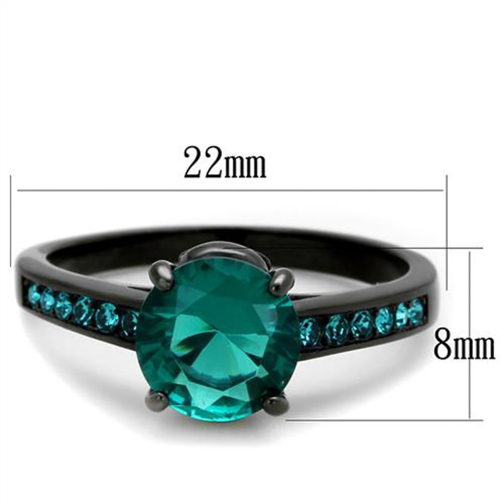 Anillo de compromiso de acero inoxidable negro con circonita verde azul de 2.16 quilates para mujer, talla 5-10, Acero inoxidable, Zirconia cúbica 2