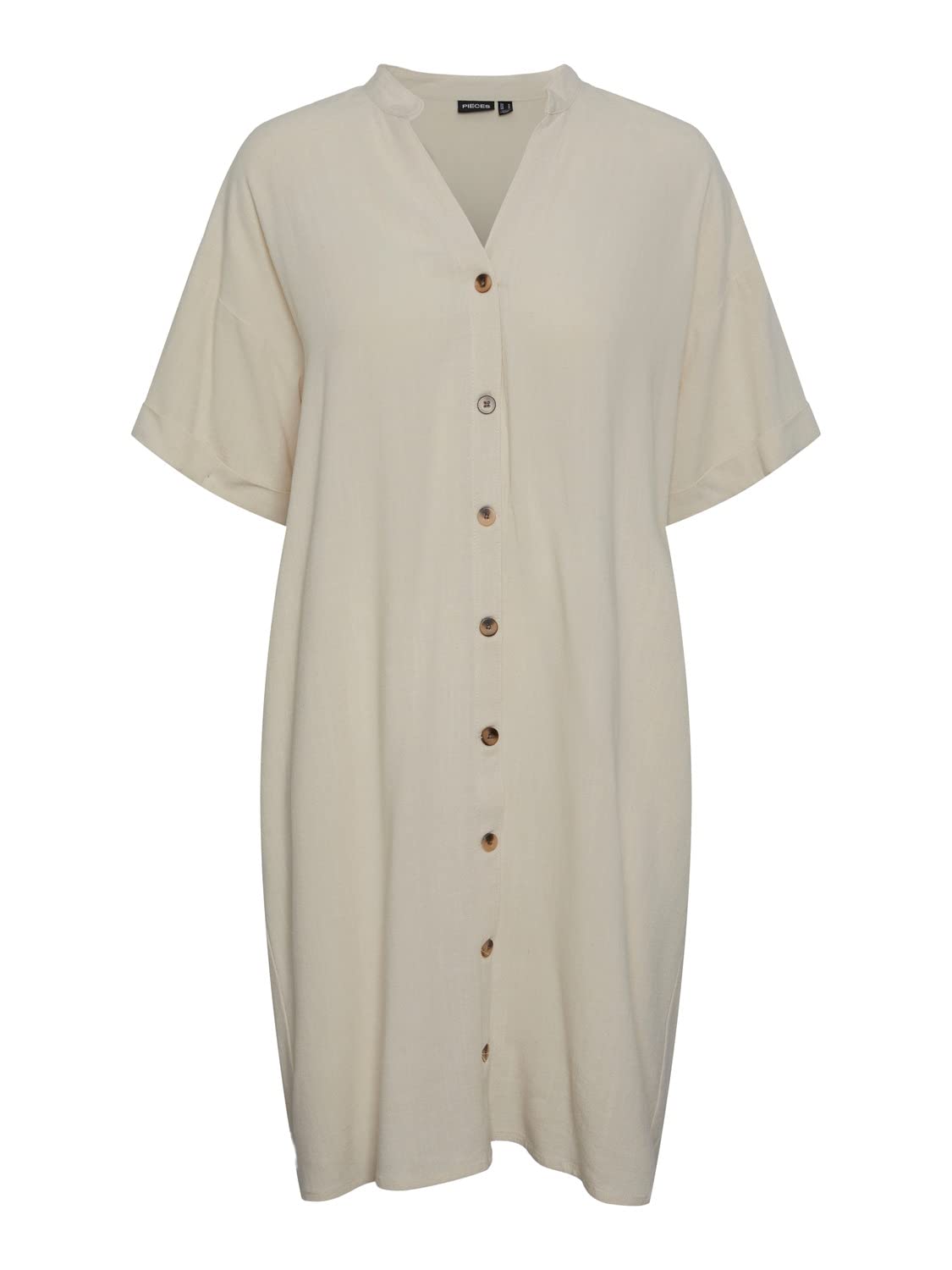 PIECES Pcvinsty SS Linen Shirt Dress Vestito Donna
