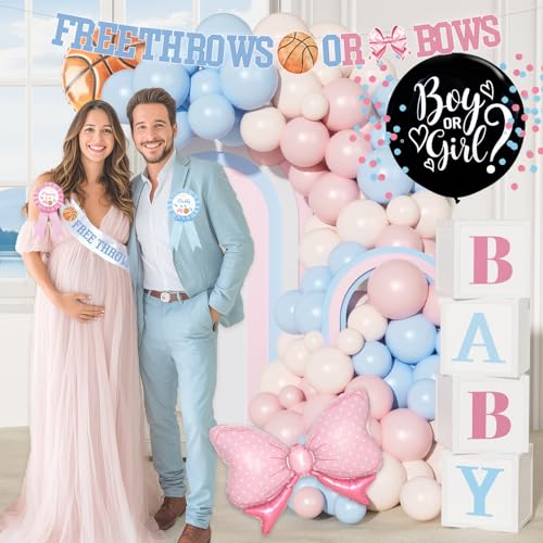 Fiesec Free Throws or Pink Bows Gender Reveal Decorations, Party Balloon Arch Kit Supplies Includes Balloons, Banner, Sash, Badge Backdrop, Topper, Poster, Balloon Boxes, Tablecloth, Marker 150 PCs by Fiesec - Image 6