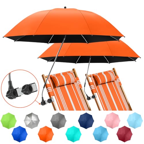 Image of 2 PACK Beach Umbrella with Clamp, 360 Adjustable Umbrellas for Chair, UPF50+ Umbrella for Beach Chair, Patio Chair, Wheelchair, Camping Chair, Golf Carts (Chair Not Included)