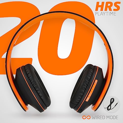 Bluetooth Koptelefoons, PowerLocus P2 draadloze Over-Ear Koptelefoon Inklapbaar, Met microfoon, Micro SD slot, FM Radio, draadloze en kabel Koptelefoon voor Smartphone, Tablets, Laptops, TV (Oranje) - Afbeelding 6