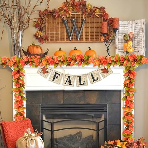 Weldomcor Pack of 5 Artificial Orange Garland 40 FT Flower Garland Roses Vines Silk Flowers Outdoor Hanging Artificial Flowers Decoration for Wedding Arch Bedroom Wall Backdrop Garden Decoration - Image 4